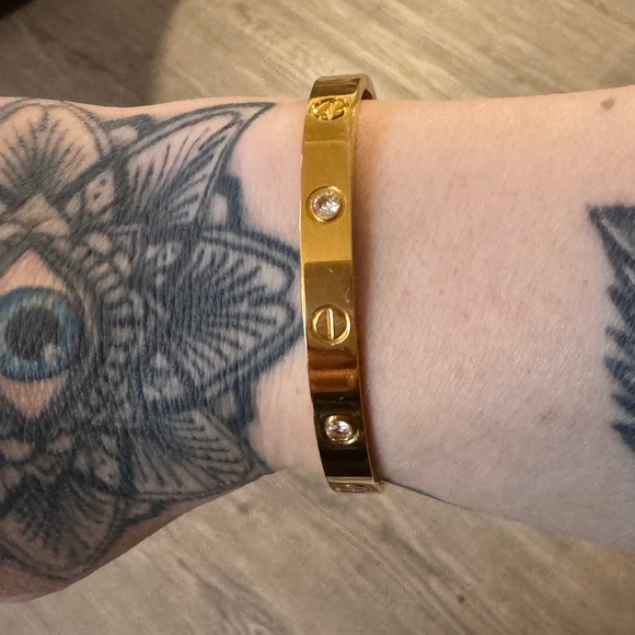 Gold-Tone Crystal Accent Women's Bangle Bracelet - Picture 6 of 9